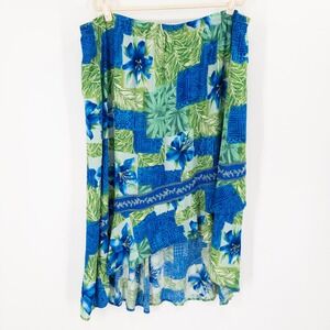 Vintage‎ Y2K Tropical Floral Skirt 3X Asymmetrical Hem Embroidered Boho Flowy